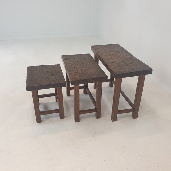 Image 1 of Brutalistische Holz-Nesttische, Holland 1960er Jahre
