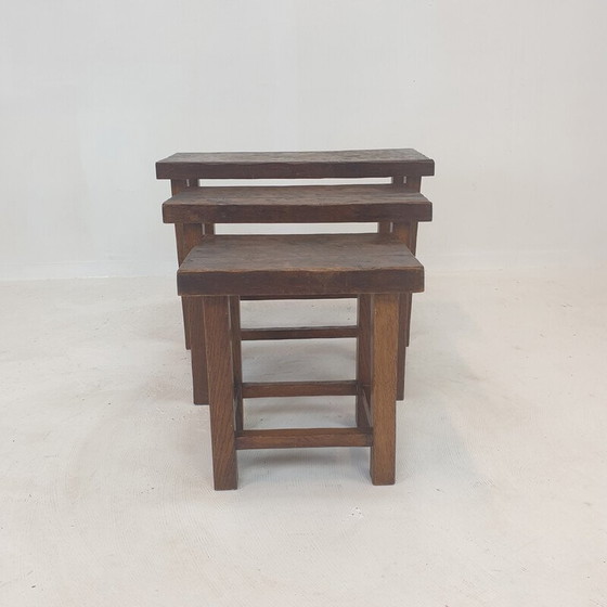 Image 1 of Brutalistische Holz-Nesttische, Holland 1960er Jahre