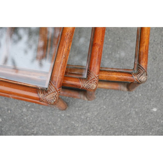 Image 1 of Vintage Rattan und Glas Verschachtelungstische