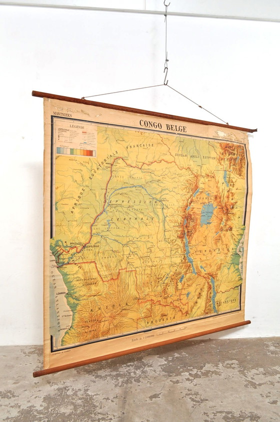 Image 1 of Vintage Leinen Karte Belgisch Kongo 1952