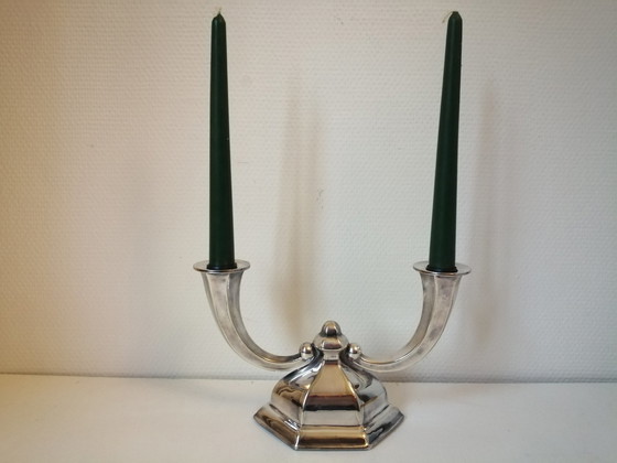 Image 1 of Kerzenständer aus versilbertem Metall Art Deco