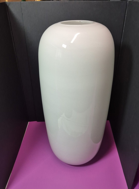 Image 1 of Große Weiße Glasvase Herve Gambs Paris - Höhe 38 Cm