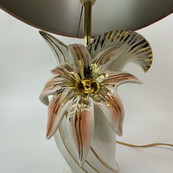 Image 1 of Hollywood Regency Tischlampe Keramikblume