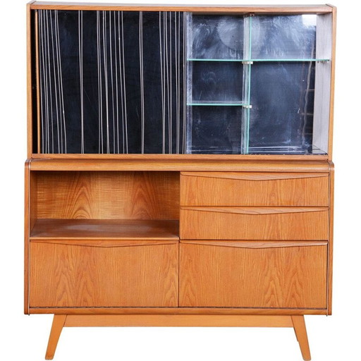 Vintage Anrichte aus Eschenholz und Glas von Bohumil Landsman für Jitona Soběslav