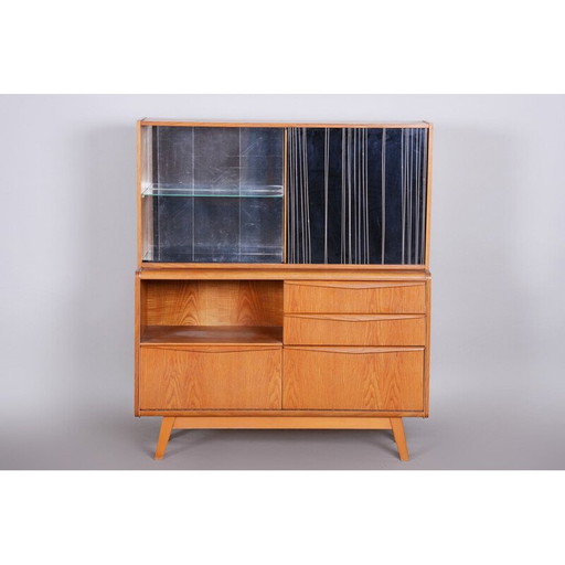 Vintage Anrichte aus Eschenholz und Glas von Bohumil Landsman für Jitona Soběslav