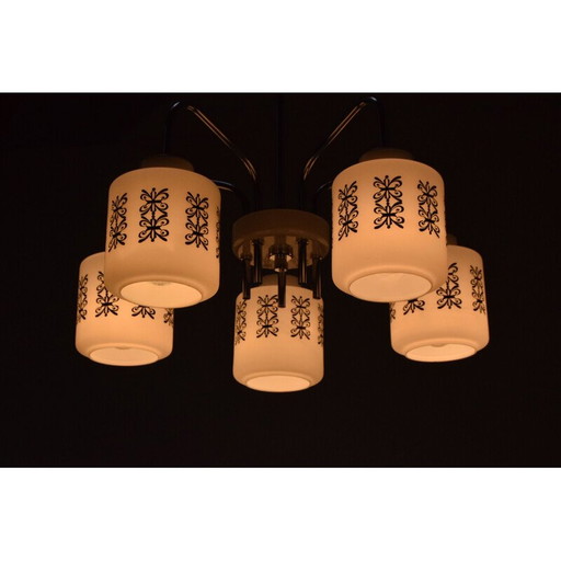 Vintage-Kronleuchter aus Glas, Chrom und Metall für Lidokov, Tschechoslowakei 1960