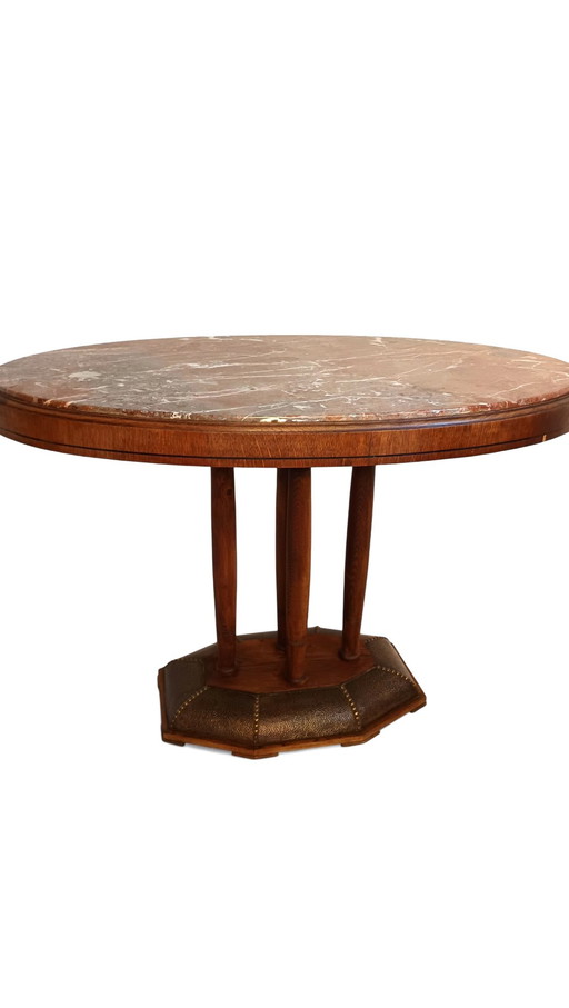 Großer Art Deco Konsolentisch mit Marmor und Messing