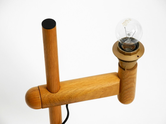 Image 1 of Original 1960er Temde Tischlampe aus Eichenholz und mit höhenverstellbarem Schirm