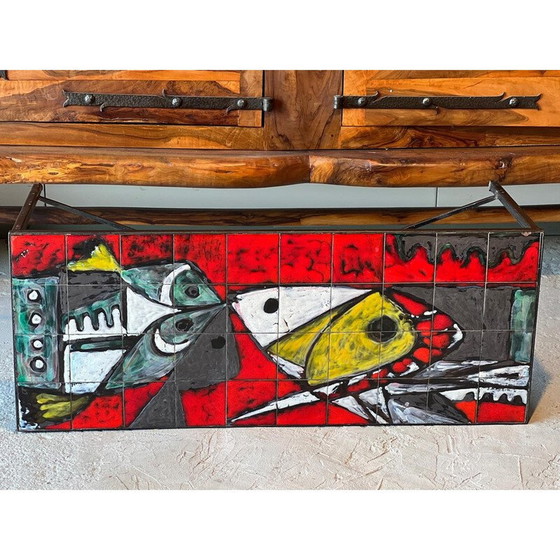 Image 1 of Vintage-Couchtisch aus Keramik und schwarzem Schmiedeeisen von Janette und Georges Picard, 1960