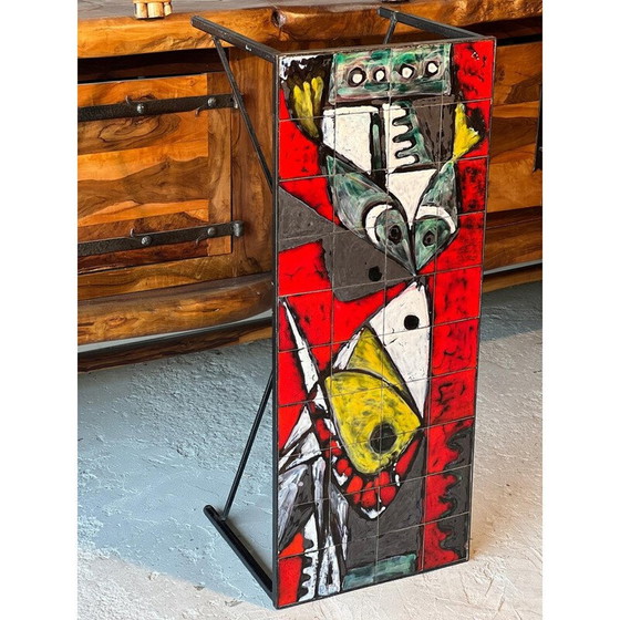 Image 1 of Vintage-Couchtisch aus Keramik und schwarzem Schmiedeeisen von Janette und Georges Picard, 1960