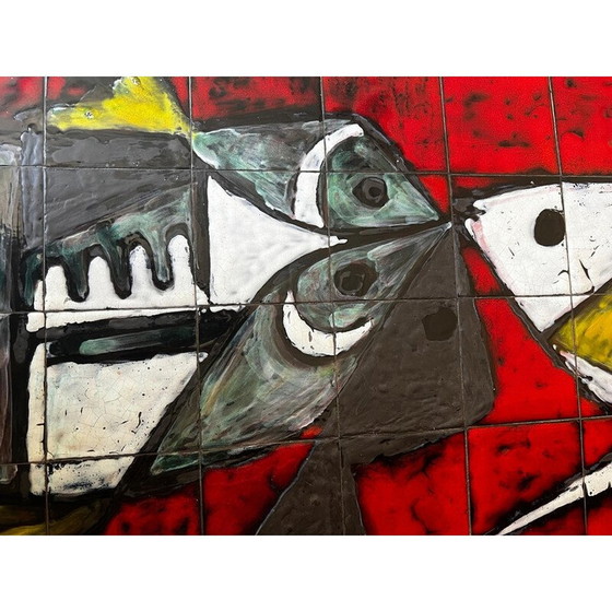 Image 1 of Vintage-Couchtisch aus Keramik und schwarzem Schmiedeeisen von Janette und Georges Picard, 1960