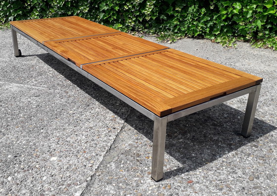 Image 1 of Gloster Edelstahl/Teak Liege mit Rädern, komplett mit Gloster Kissen