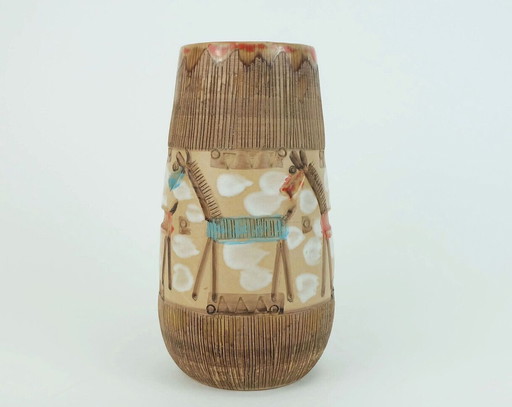 italienische Mid Century VASE fratelli fanciullacci Pferd Sgraffito Dekor seltene Glasur Variation