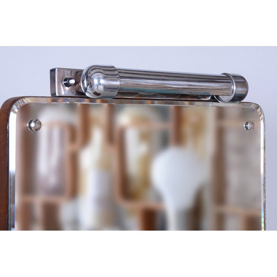 Image 1 of Vintage Art Deco Spiegel aus Glas und Nussbaumholz von Robert Slezak, Tschechoslowakei 1930