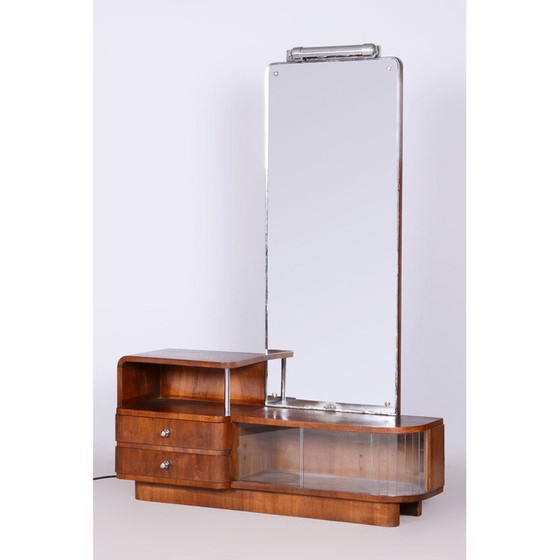 Image 1 of Vintage Art Deco Spiegel aus Glas und Nussbaumholz von Robert Slezak, Tschechoslowakei 1930