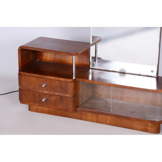 Image 1 of Vintage Art Deco Spiegel aus Glas und Nussbaumholz von Robert Slezak, Tschechoslowakei 1930