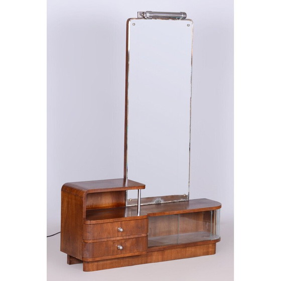 Image 1 of Vintage Art Deco Spiegel aus Glas und Nussbaumholz von Robert Slezak, Tschechoslowakei 1930