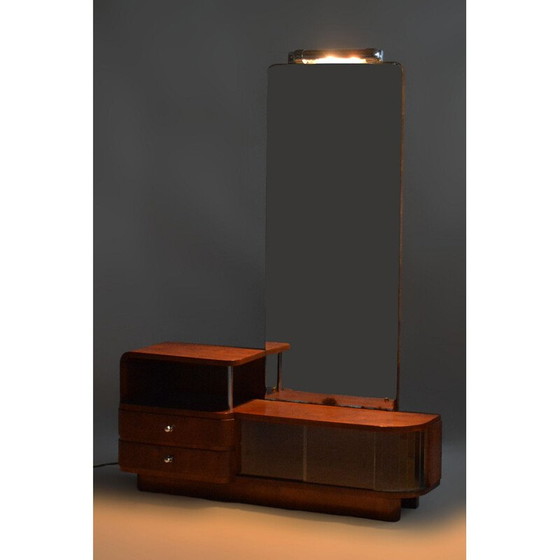 Image 1 of Vintage Art Deco Spiegel aus Glas und Nussbaumholz von Robert Slezak, Tschechoslowakei 1930