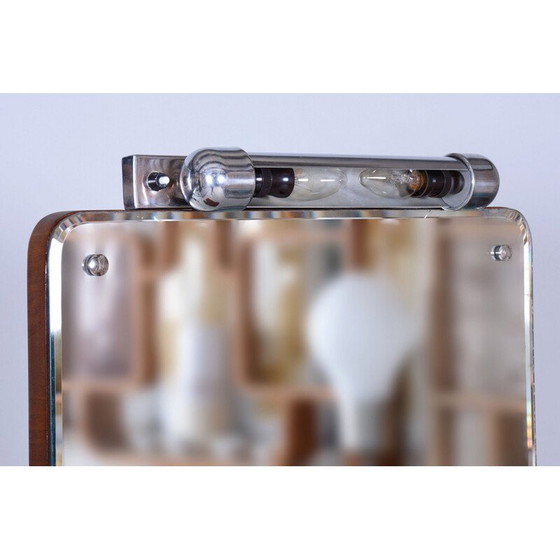 Image 1 of Vintage Art Deco Spiegel aus Glas und Nussbaumholz von Robert Slezak, Tschechoslowakei 1930