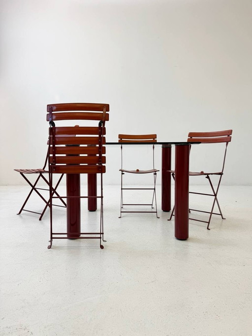 Set Aus Marcuso Soffbord Von Zanotta Mit 4 Celestina Klappstühle Von Zanotta