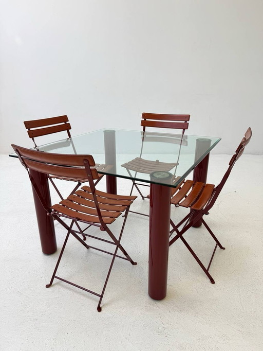 Set Aus Marcuso Soffbord Von Zanotta Mit 4 Celestina Klappstühle Von Zanotta