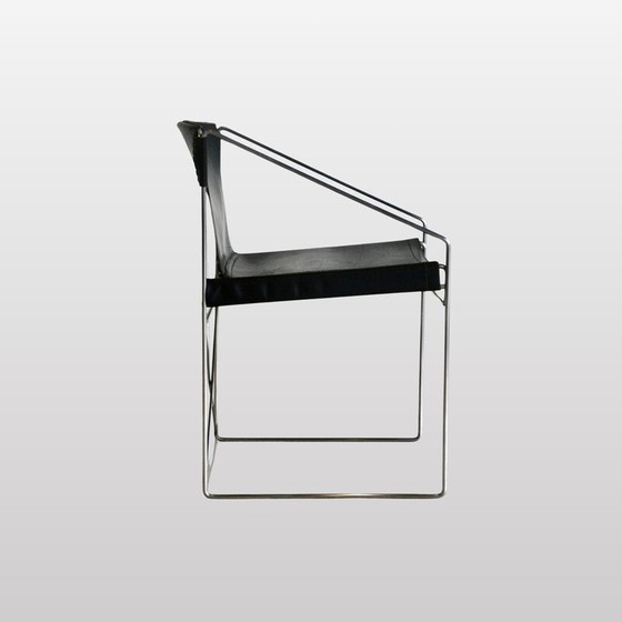 Image 1 of Paar Vintage-Sessel aus matt verchromtem Eisen und schwarzen Ledersitzen, Italien 1980