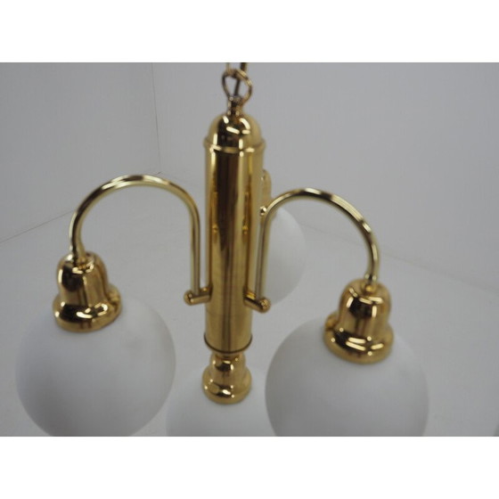 Image 1 of Paar alte Kronleuchter aus Glas und Messing mit Kugeln, Tschechoslowakei