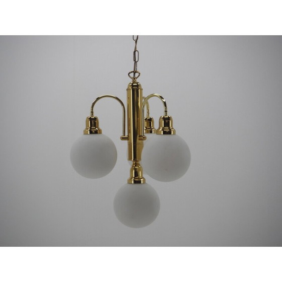 Image 1 of Paar alte Kronleuchter aus Glas und Messing mit Kugeln, Tschechoslowakei