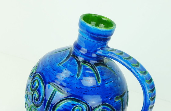 Image 1 of große italienische Italica Ars Krugvase aus der mid century, blaue Rimini-Glasur
