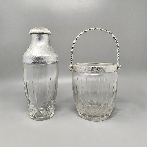 Image 1 of 1960er Jahre Gorgeous Cut Crystal Cocktail Shaker mit Eiskübel von Arir. Hergestellt in Italien.