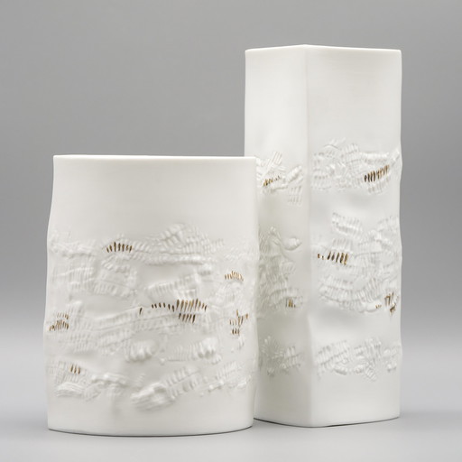 Chic Hutschenreuther Biskuit Porzellan Vase Duo Weiß Matt Gold Highlights Mcm