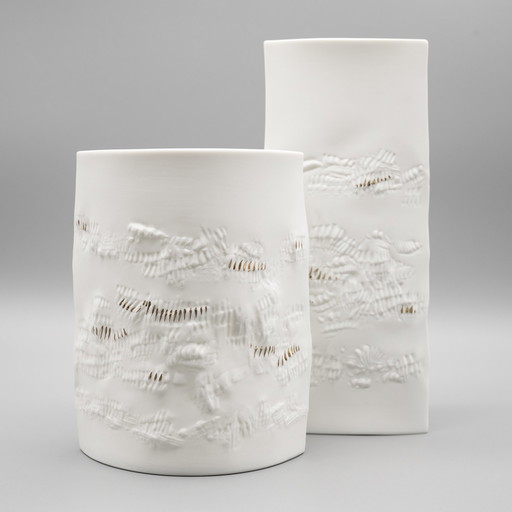 Chic Hutschenreuther Biskuit Porzellan Vase Duo Weiß Matt Gold Highlights Mcm