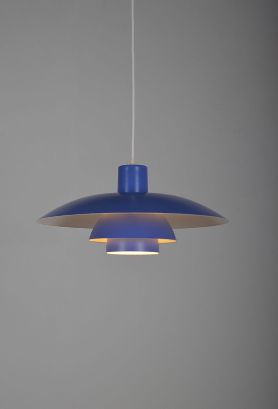 Image 1 of Blaue Hängelampe PH 4/3 von Poul Henningsen für Louis Poulsen, 1960er Jahre