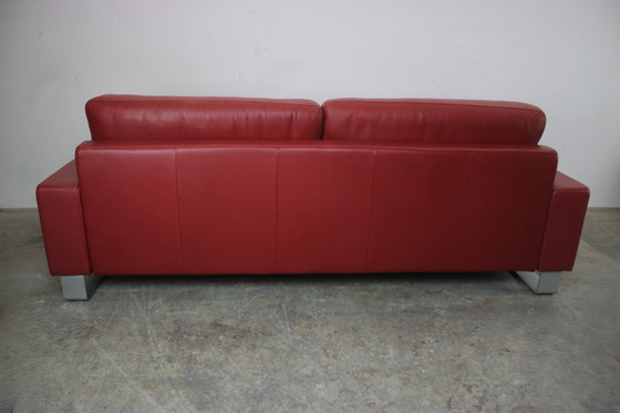 Image 1 of Rolf Benz Ego Couch Mit Hocker Kufen Leder Rot Dreisitzer Sofa
