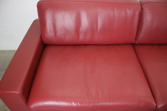 Image 1 of Rolf Benz Ego Couch Mit Hocker Kufen Leder Rot Dreisitzer Sofa