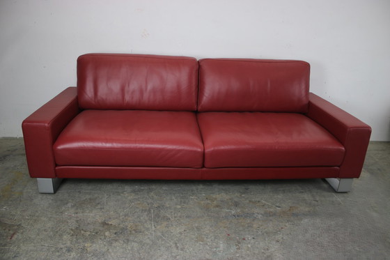 Image 1 of Rolf Benz Ego Couch Mit Hocker Kufen Leder Rot Dreisitzer Sofa