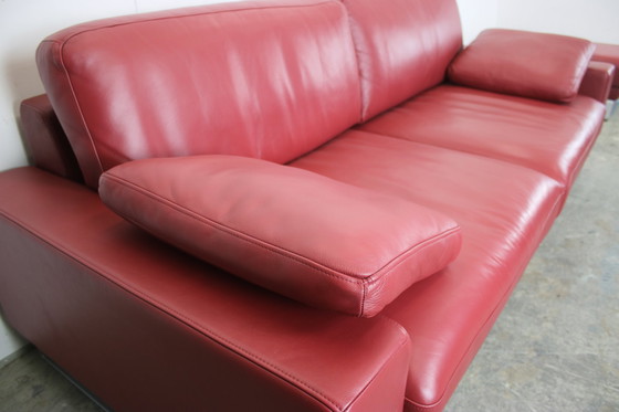 Image 1 of Rolf Benz Ego Couch Mit Hocker Kufen Leder Rot Dreisitzer Sofa