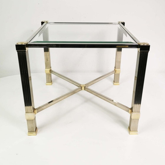 Image 1 of Paar Vintage-Couchtische "Hollywood Regency" aus Metall und dickem Glas von Pierre Vandel, Frankreich 1980