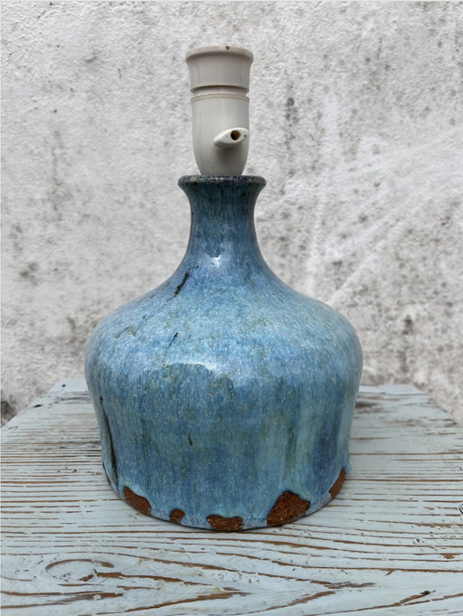 Große dänische Steingut-Tischlampe, skandinavisch, Vintage Tischlampe/Lampenfuß mit blauer Glasur, 1970er