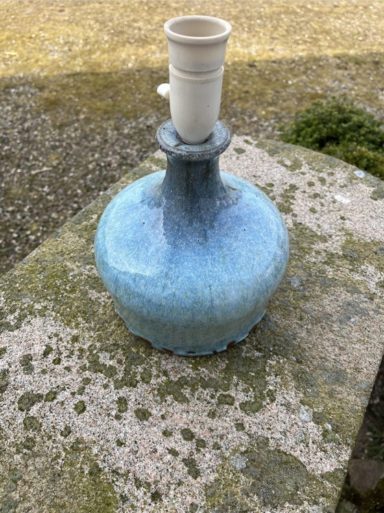 Image 1 of Große dänische Steingut-Tischlampe, skandinavisch, Vintage Tischlampe/Lampenfuß mit blauer Glasur, 1970er
