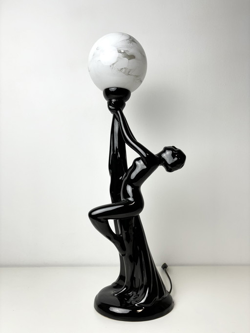 Art Deco Keramische Frau Figur Tischlampe