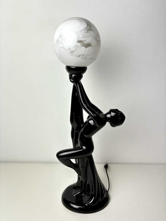 Image 1 of Art Deco Keramische Frau Figur Tischlampe