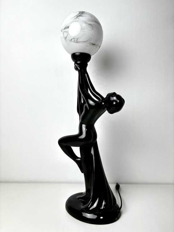 Image 1 of Art Deco Keramische Frau Figur Tischlampe