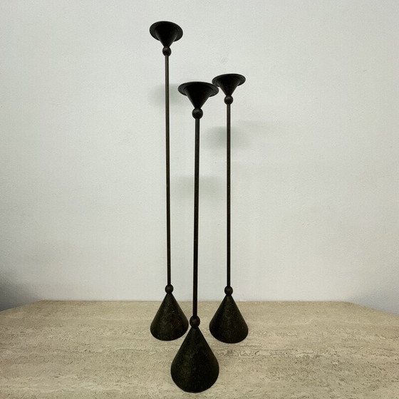 Image 1 of Satz von 3 Vintage-Kerzenhaltern aus Bronze, 1980