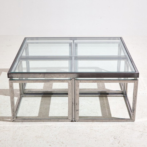 Satz von 5 Couchtischen aus Chrom und Glas für Maison Charles, 1960