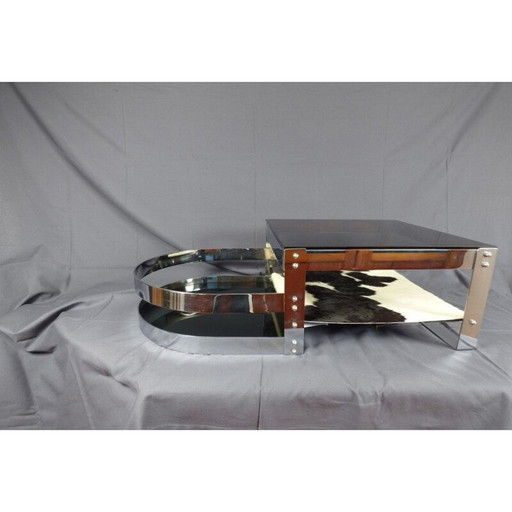 Vintage Couchtisch aus Stahl und Glasmalerei