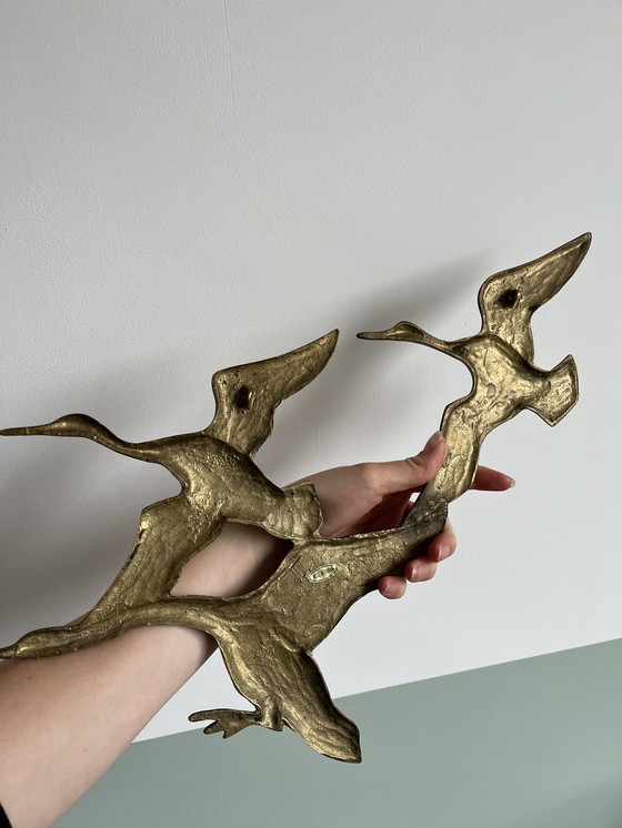 Image 1 of Set Wandvögel aus Messing goldfarbene Vögel