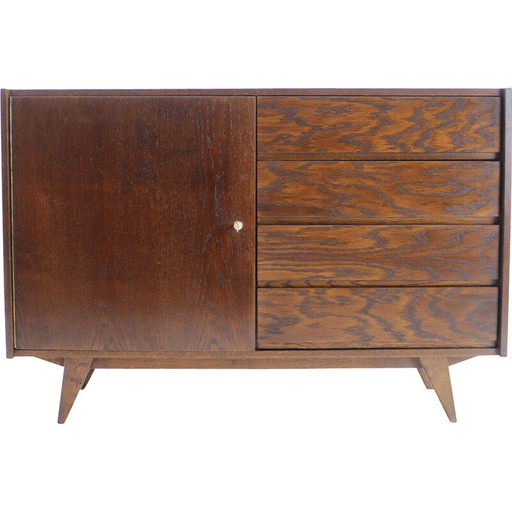 Mid Century Eichenholz-Highboard von Jiří Jiroutek, Tschechoslowakei 1960er Jahre