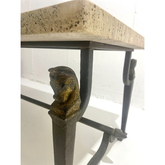 Image 1 of Couchtisch aus Schmiedeeisen und Travertin, 1940er Jahre
