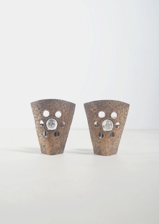 Image 1 of Brutalistisches Wandleuchten-Set in Bronze, 1960er Jahre